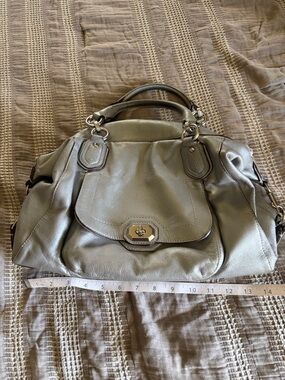 Stylish Coach Silver Satchel with Silver Hardware